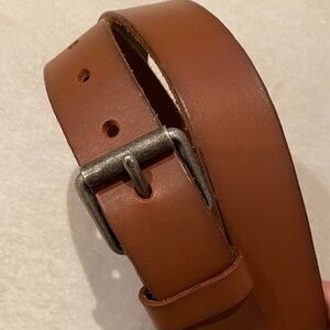 NWT J Crew Factory men’s English tan brown leather belt silver roller buckle 32